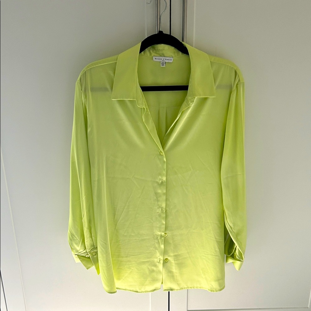 Maison d’Amelie Women's Lime green  Button Down Shirt long sleeve shirt